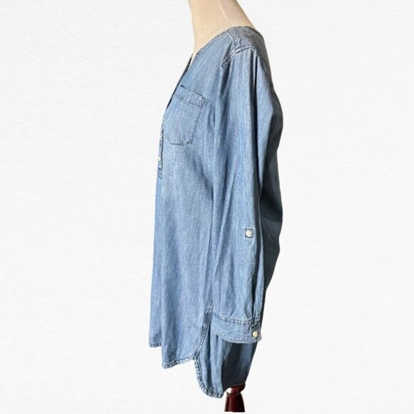 Express Denim Midi Roll Tab Long Sleeve Dress Blue Size Large - Picture 4 of 14